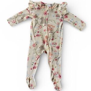 Little Chickadee Baby Girl Floral Ribbed Footed Sleeper Ruffle Zip Pajamas 3–6M